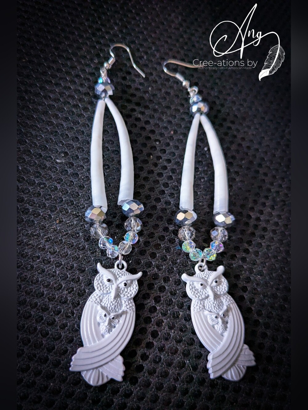 White Mama Snow Owl With Baby Dangle Earrings